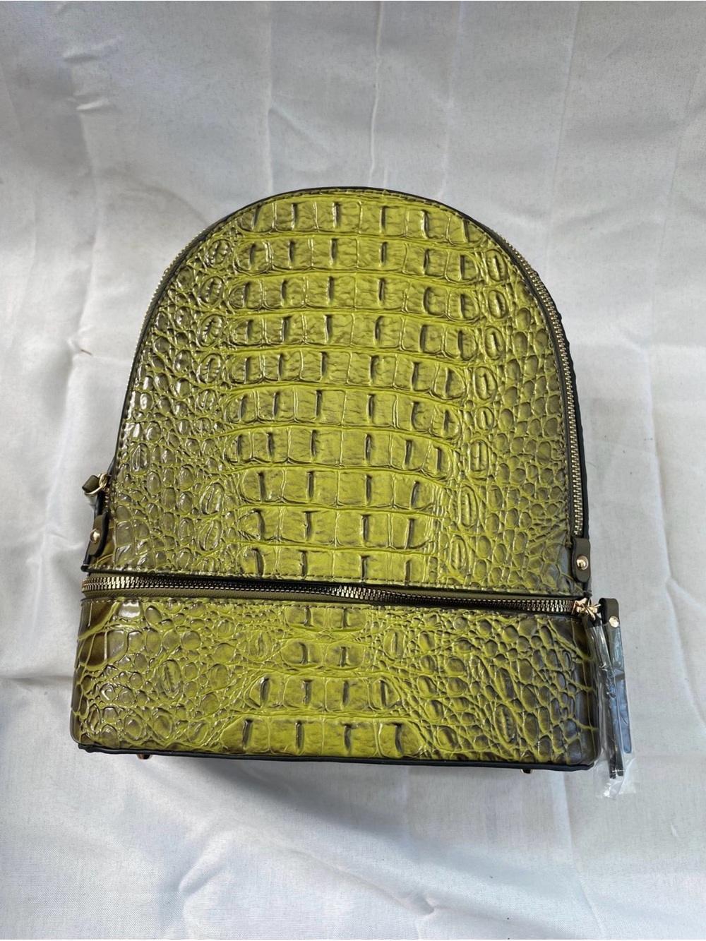 Olive Green Croc-Embossed Women's Backpack - Contemporary Style